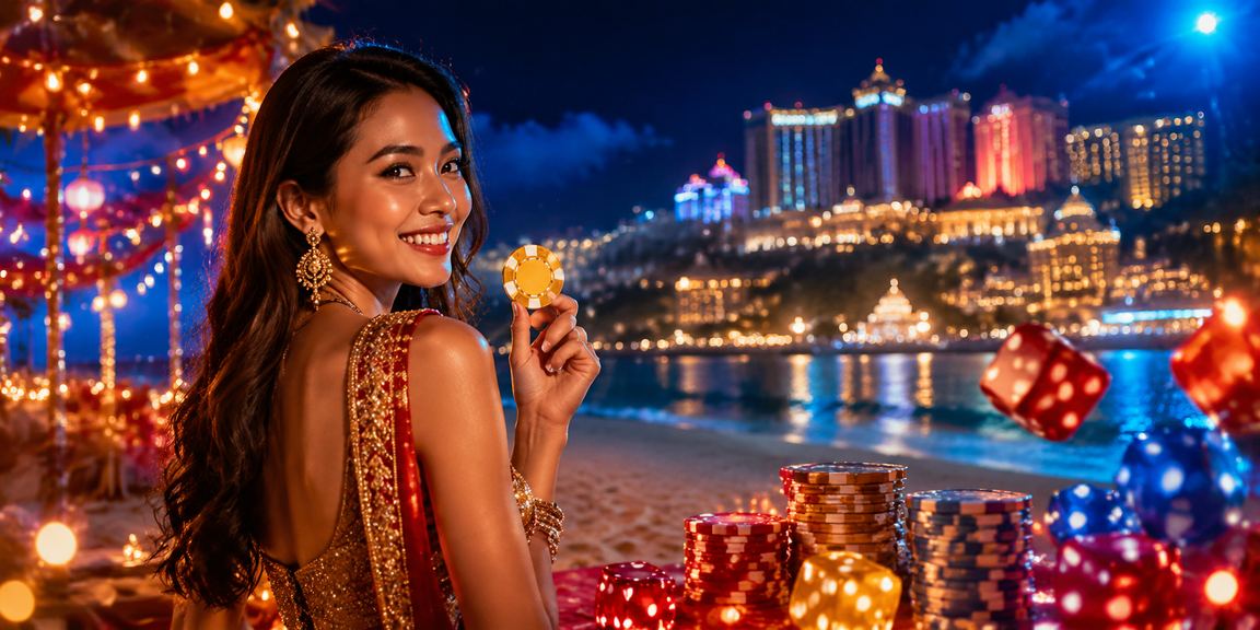 Suasana permainan kasino di Genting Highlands dengan elemen dadu dan kad seperti blackjack
